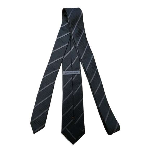 John Varvatos New Tie Black Grey Stripe Silk Necktie - Picture 3 of 3